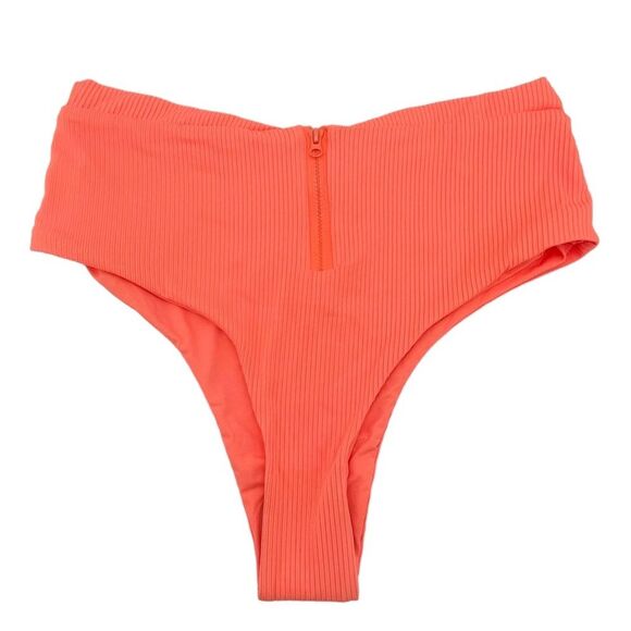 NWT TiniBikini Ribbed Two Piece Set Zipper Swimsuit Tangerine Orange Size Medium - Picture 8 of 14